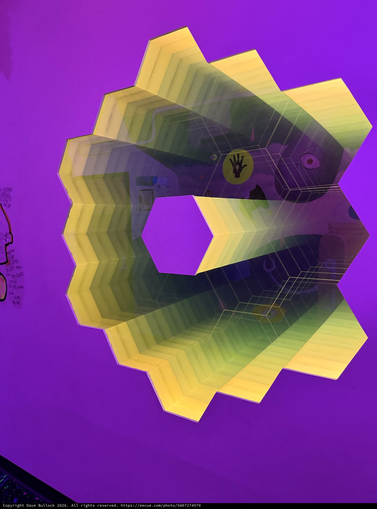 Surreal Hexagonal Tunnel Digital Art with Purple Background