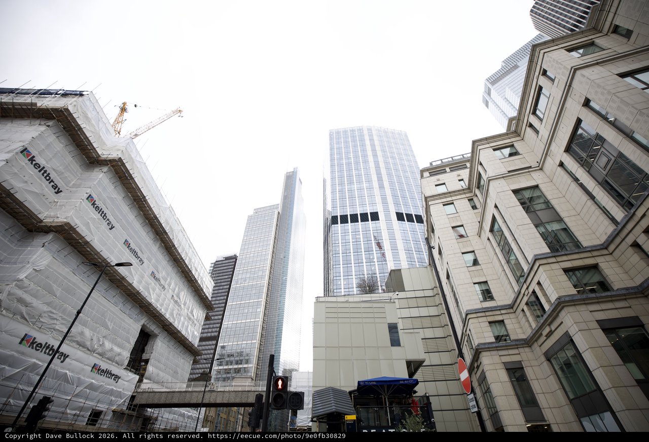 Modern Glass Skyscrapers Rise Above Urban Development