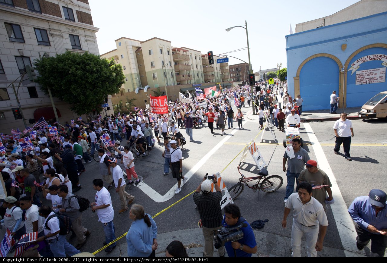 2008 Mayday Rally: A Sea of People Marching Down the Street