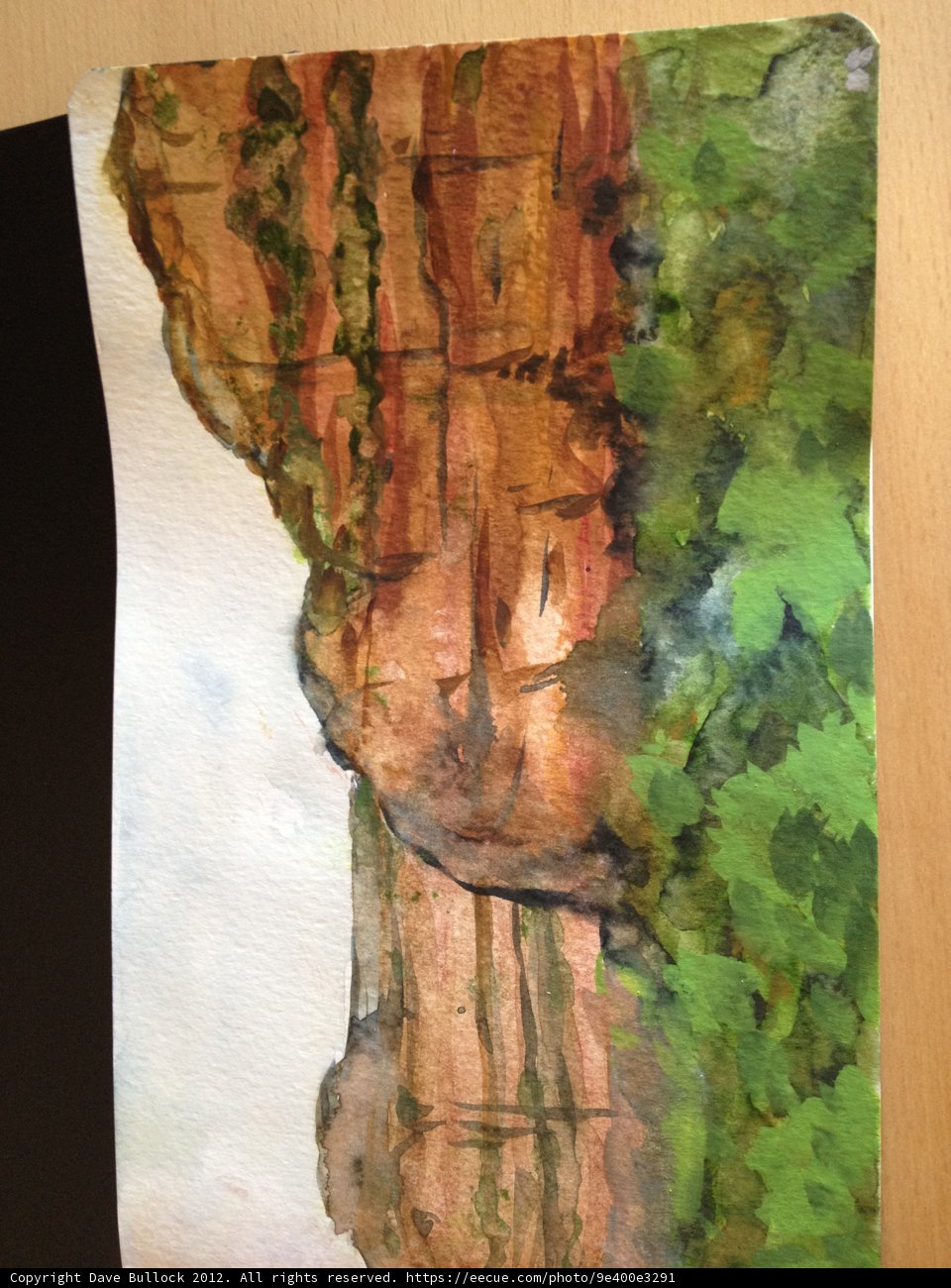 Watercolor Painting of Cliff and Trees
