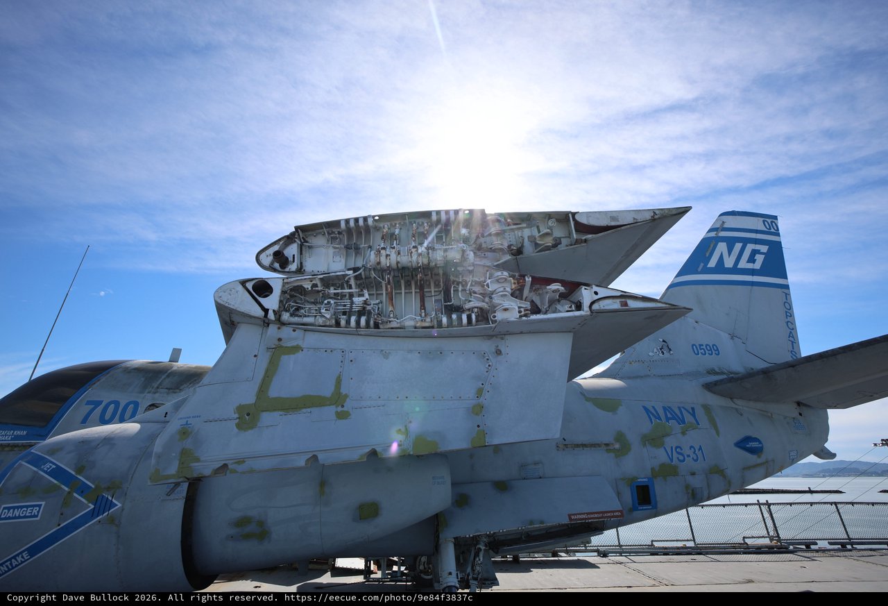 Navy Fighter Jet Interior Exposed on USS Hornet Deck