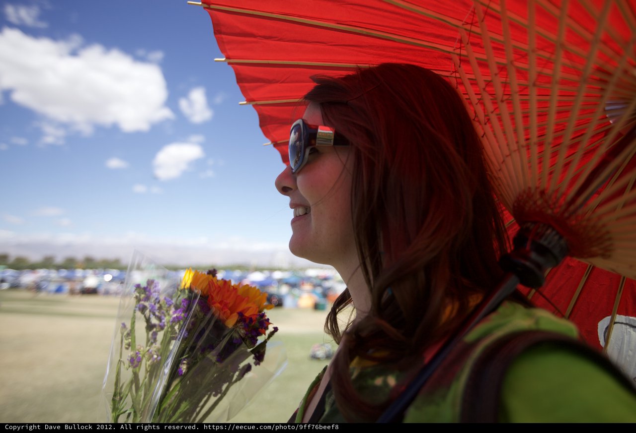 Red Parasol and Wildflowers at Coachella Festival