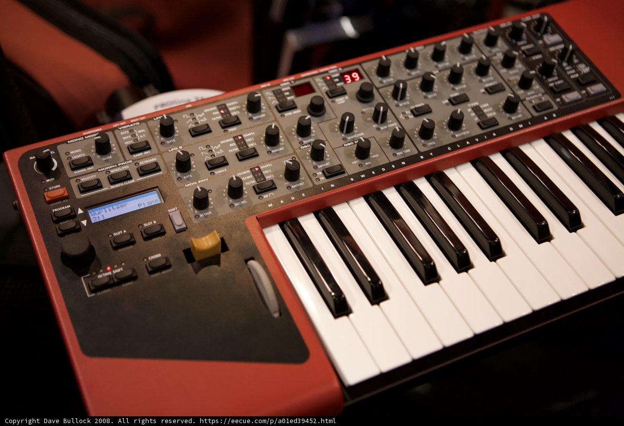Red Synthesizer and Keyboard with Microphone for Musical Performances