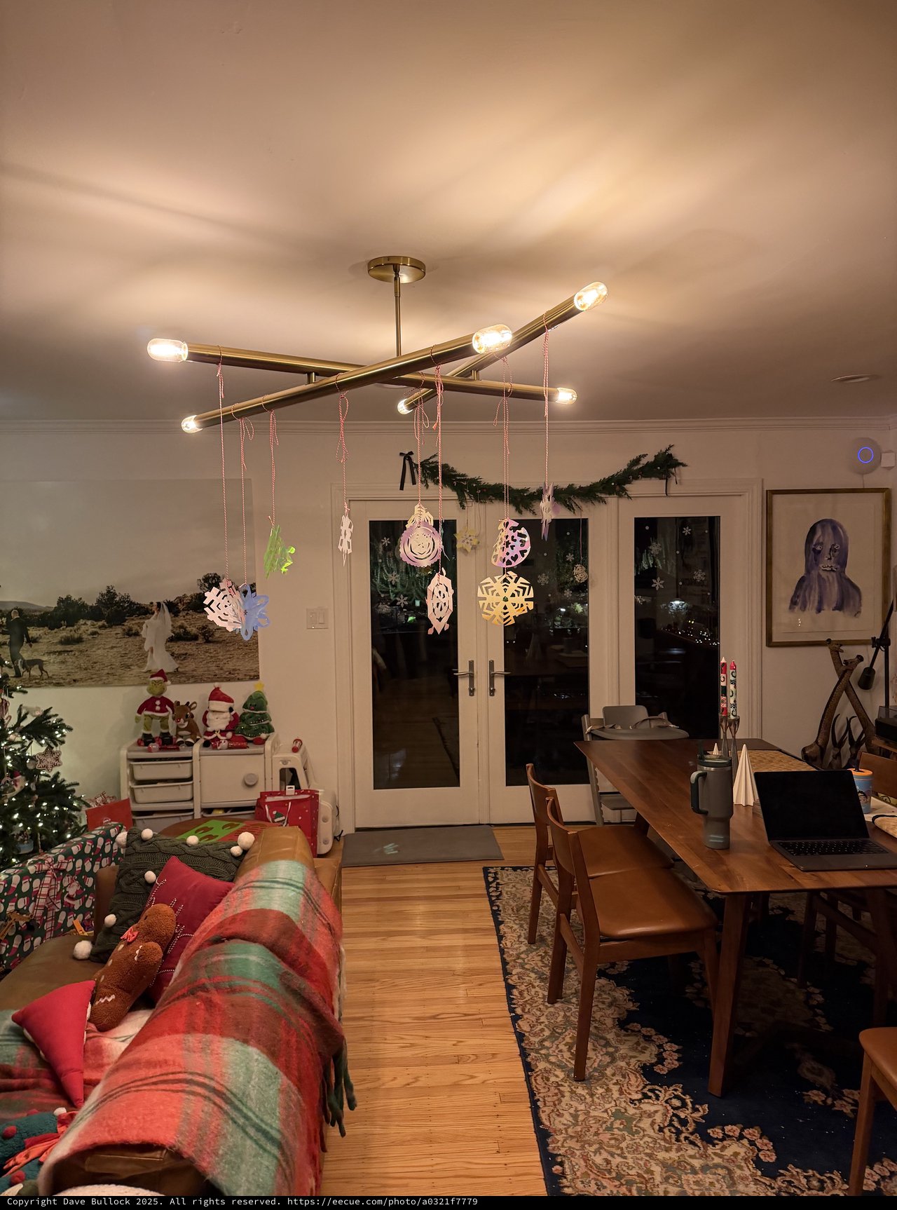 Cozy Christmas Morning Living Room with Modern Sputnik Lighting