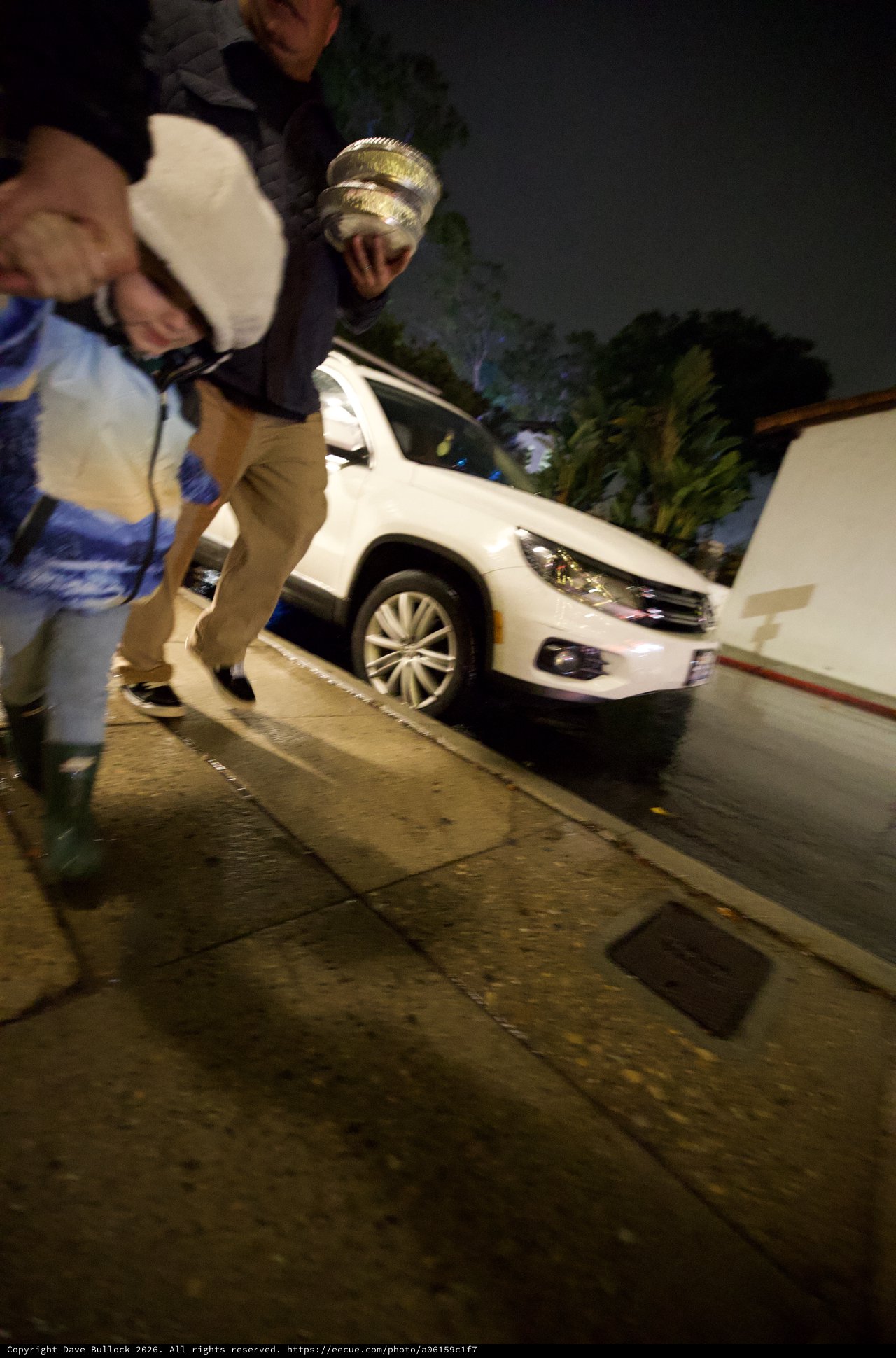 Late Night White Volkswagen Tiguan Street Scene