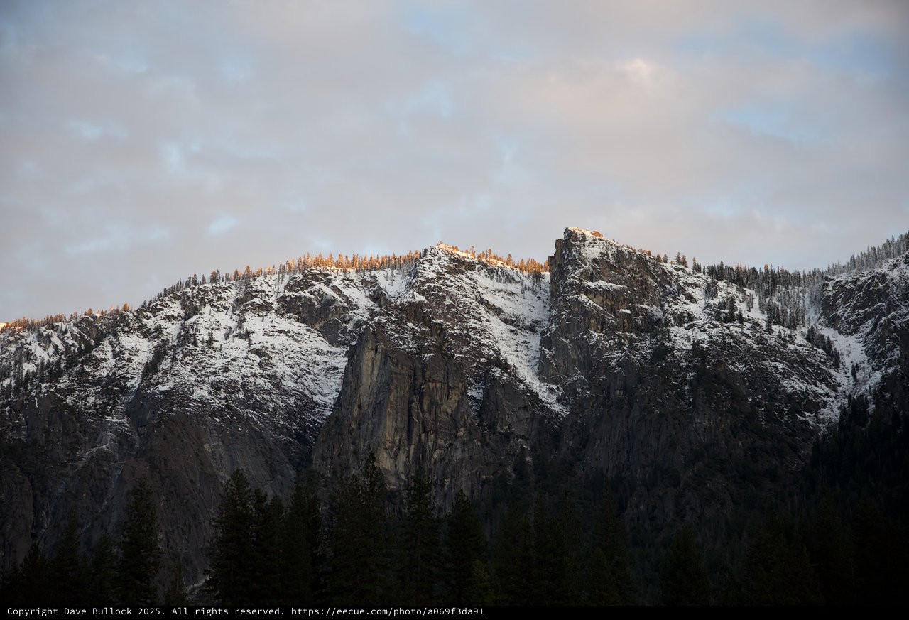 Winter Sunset on Snow-Covered Yosemite Peaks