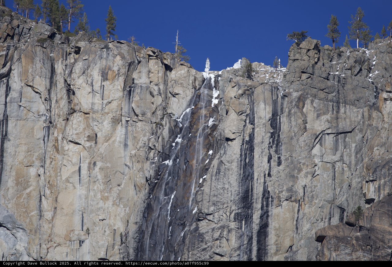 Frozen Waterfall on Columnar Basalt Cliff Face