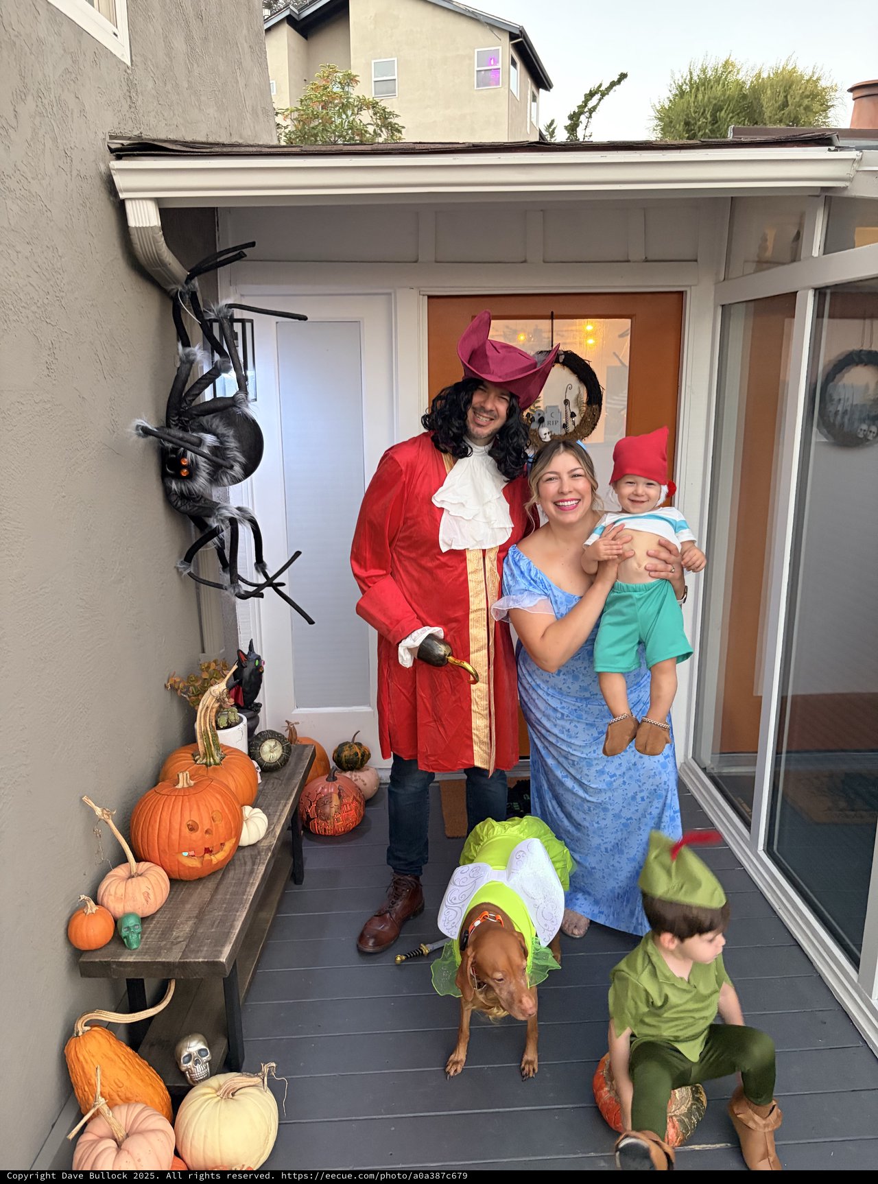 Peter Pan Family Halloween Costume on Decorated Porch