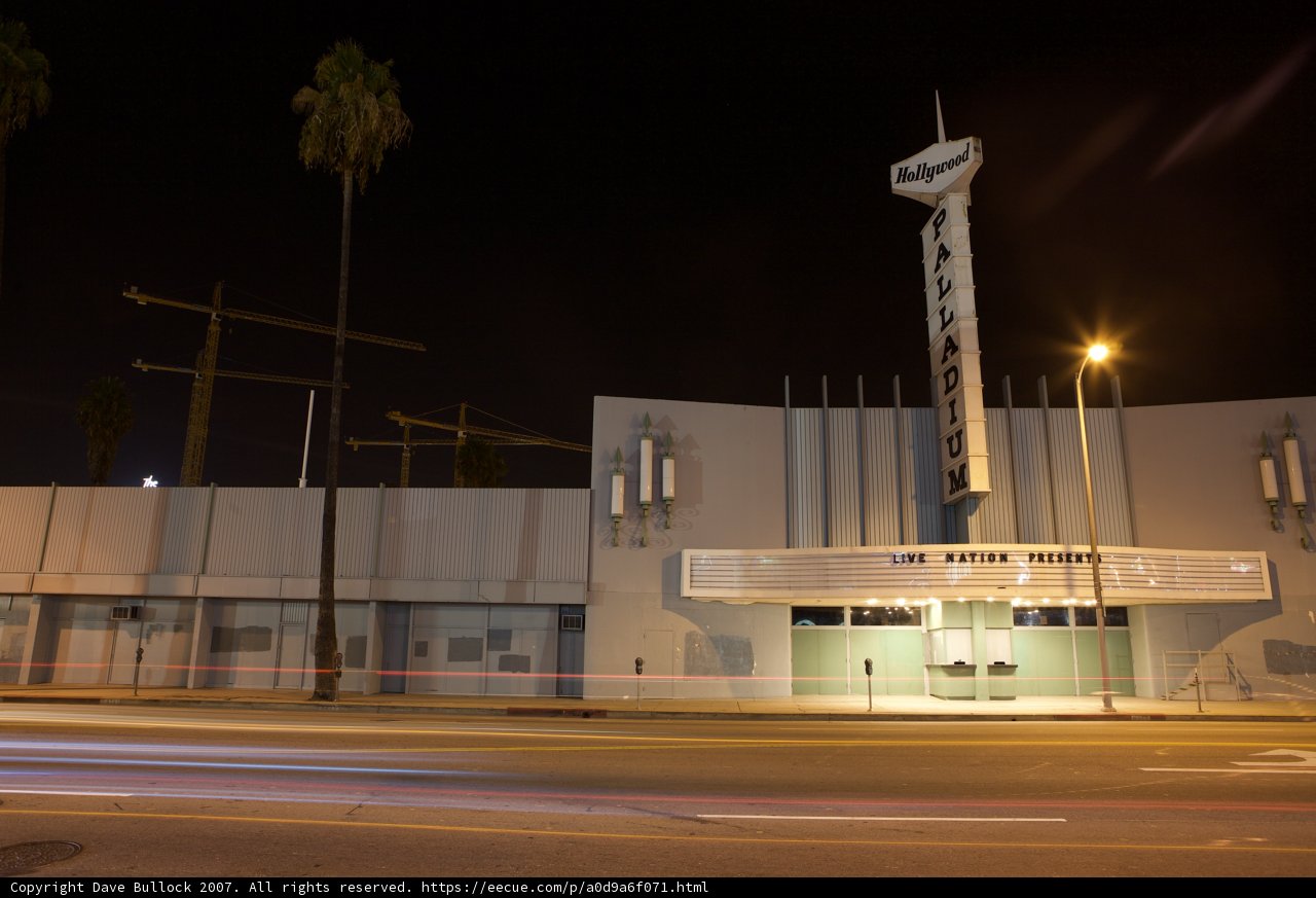 A Night View of the Clock Tower and Palm Trees