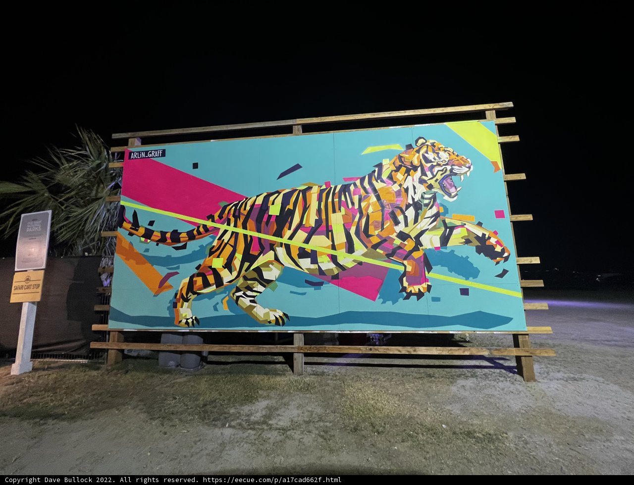Wild and Colorful Tiger Mural on Wooden Billboard