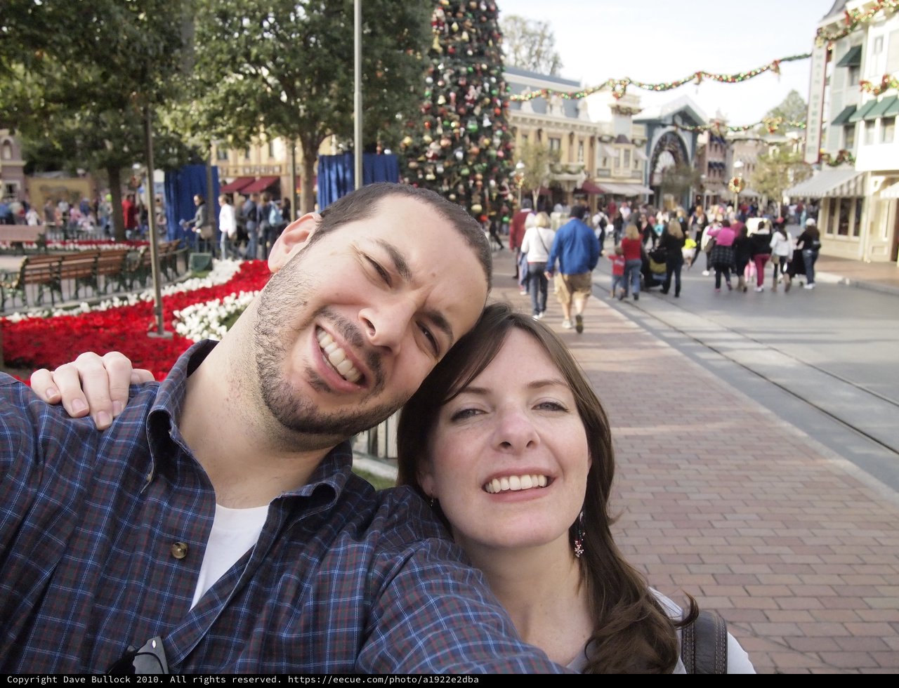 Couple's Joyful Selfie at Disneyland Christmas Celebration