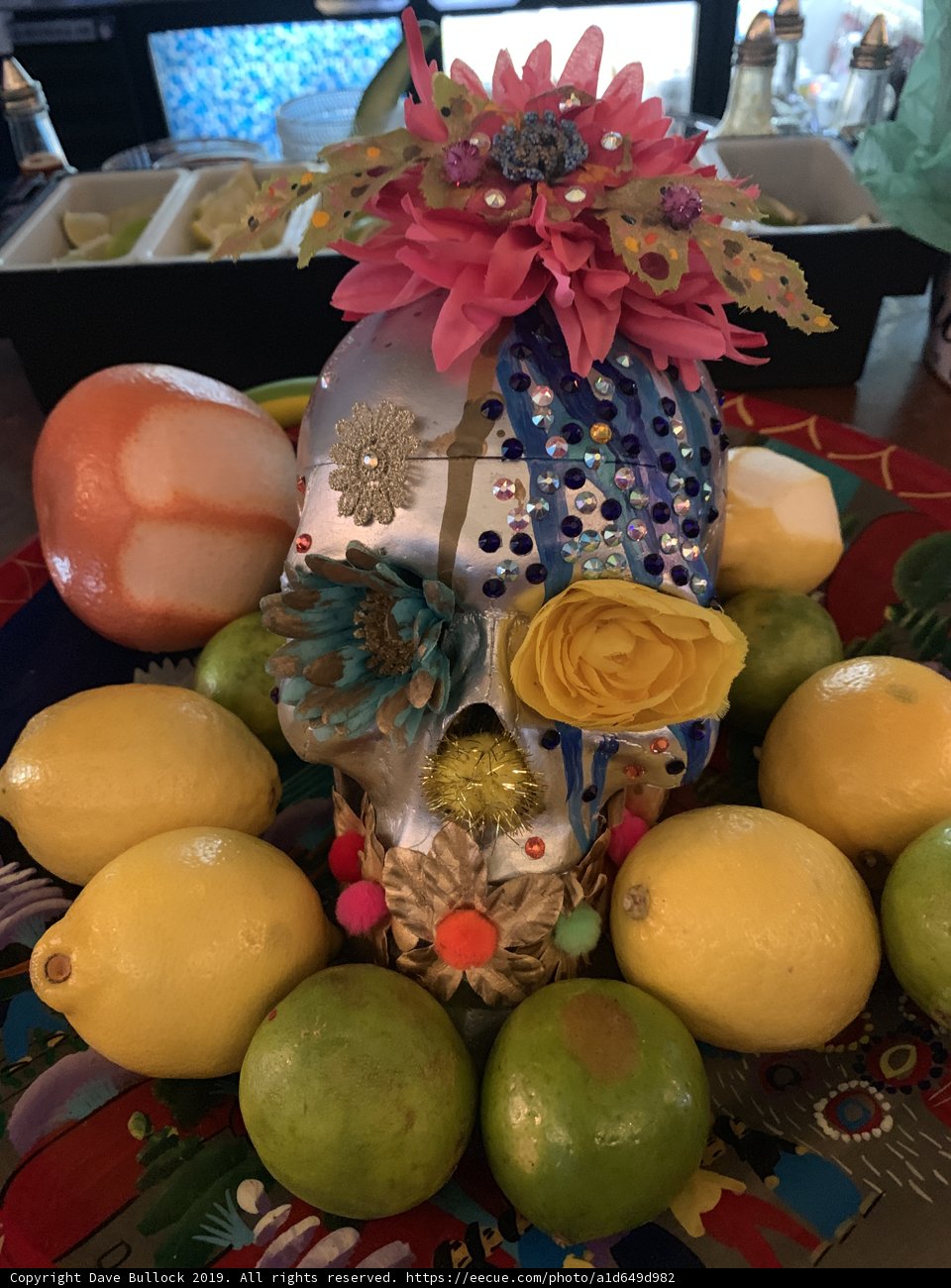 Festive Floral Skull with Citrus Fruits