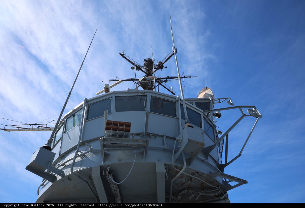 USS Hornet Bridge Command Tower Against Blue Sky