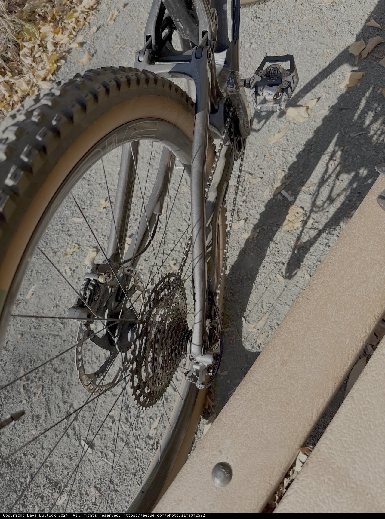 Mountain Bike Wheel Detail on Concrete Path