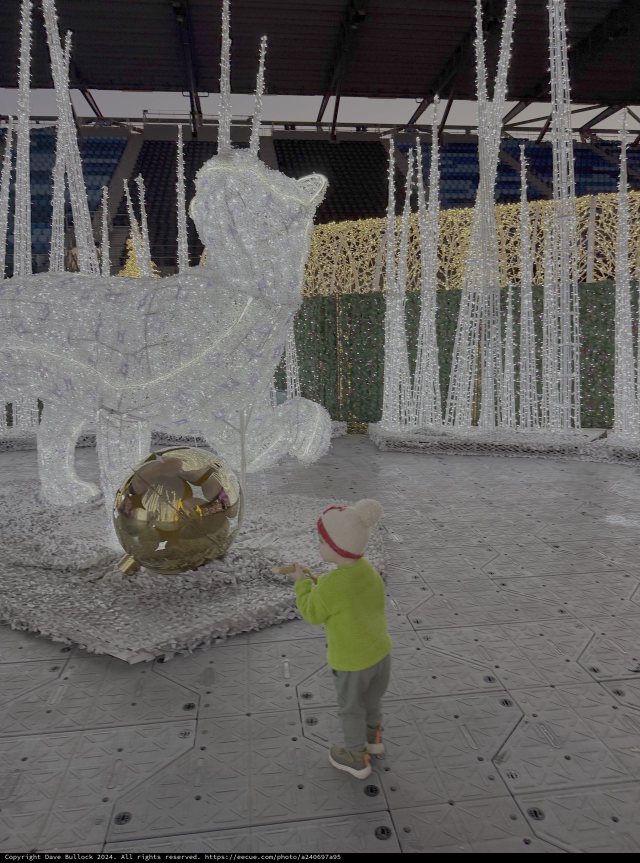 Child Explores Magical Holiday Light Display