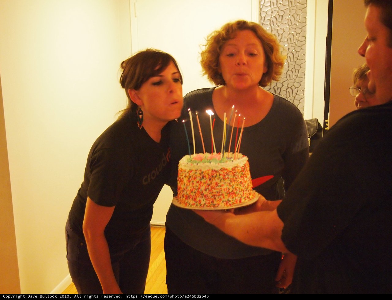 Friends Blowing Out Birthday Cake Candles Together