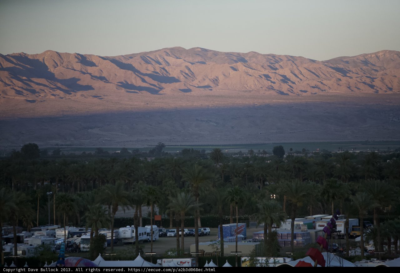 Panoramic View of Mountains and Palm Trees at Coachella Campground
