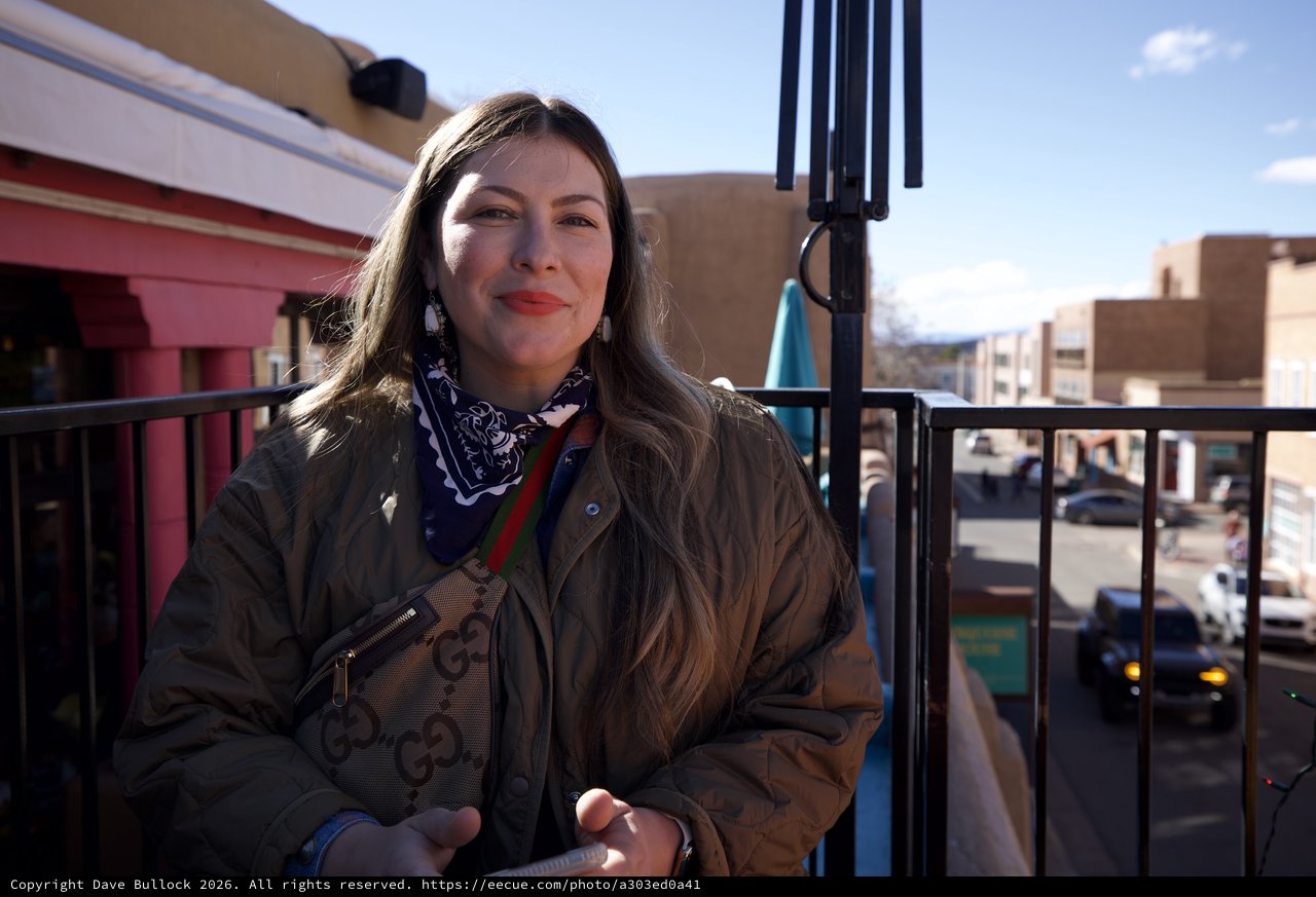 Portrait of Woman on Santa Fe Plaza Balcony