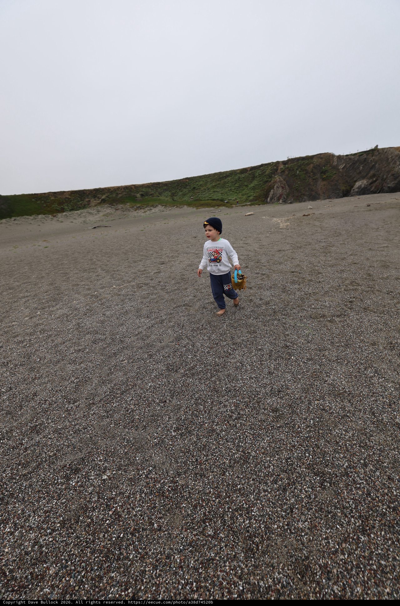 Young Explorer Walking on a Misty Beach