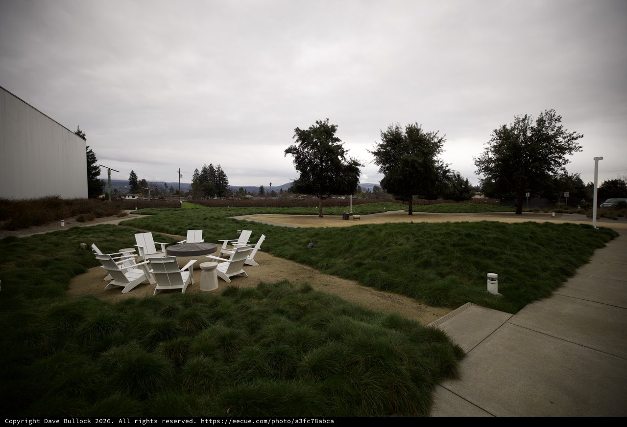 Tranquil Fire Pit Gathering Space on Overcast Day