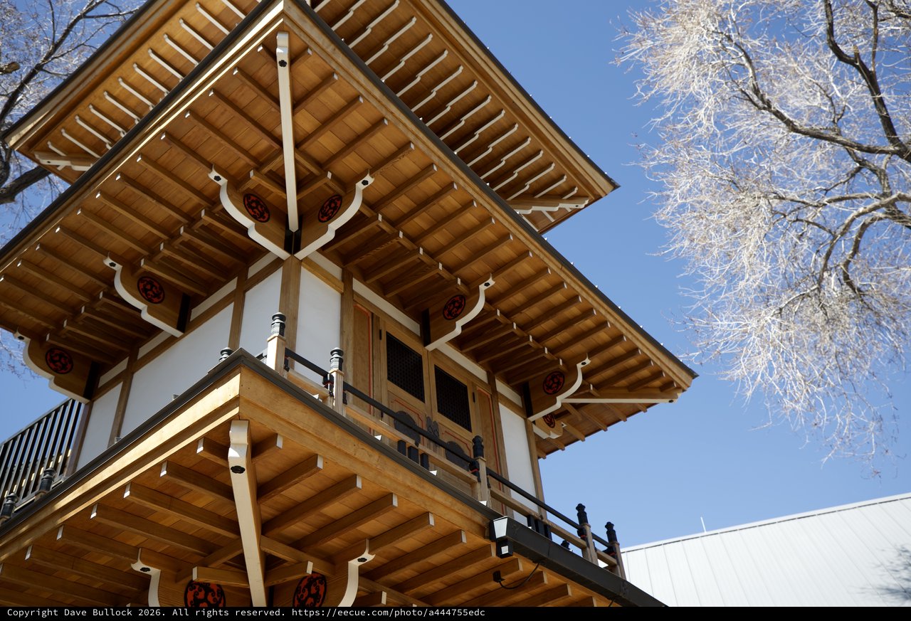 Traditional Japanese Bell Tower on Frosty Winter Morning