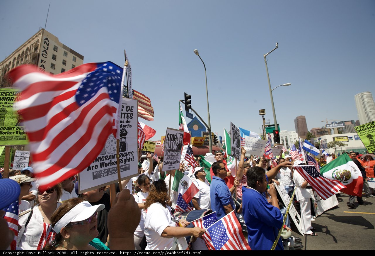 Mayday Rally: American Flags and Signs