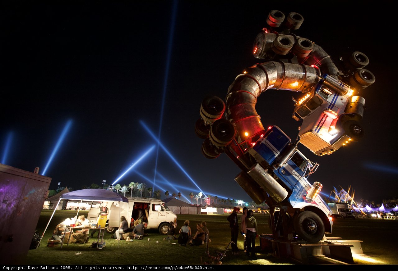Truck Sculpture Illuminated by Nighttime Lighting