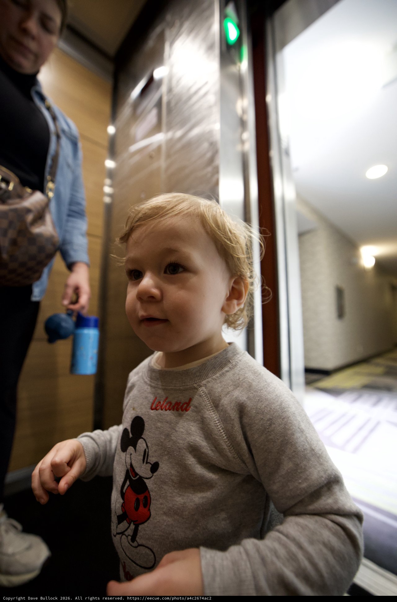 Toddler in Mickey Mouse Pajamas at Hotel
