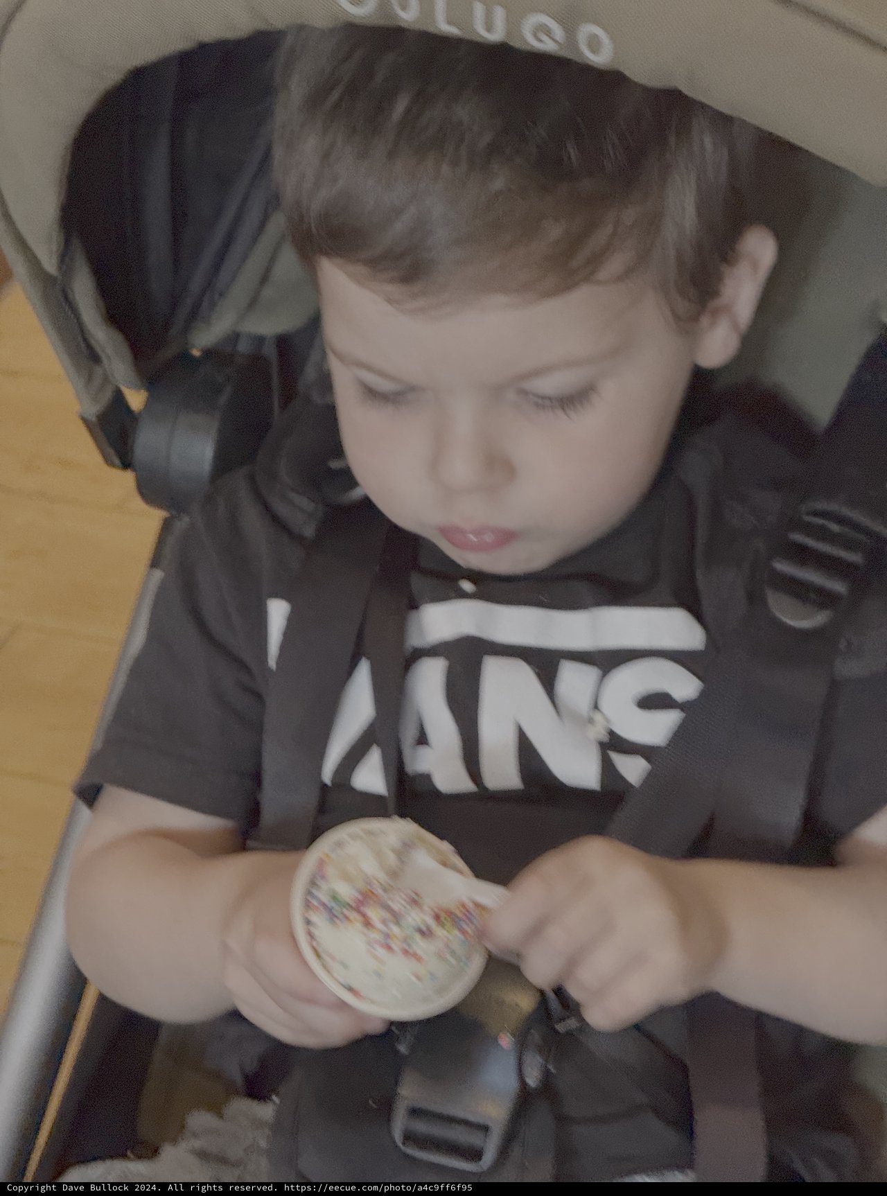 Young Child Enjoying Snack in Stroller