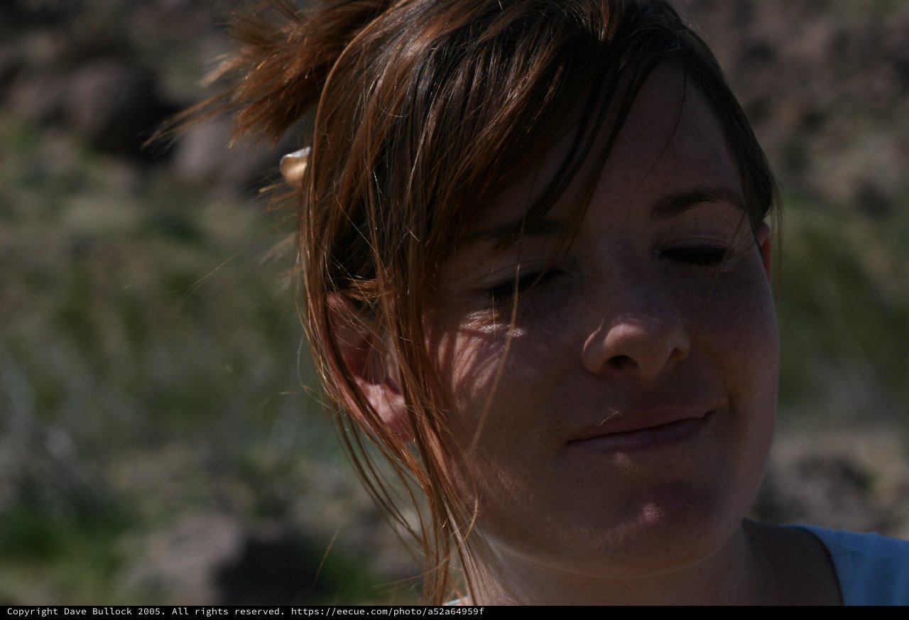 Wind-Swept Smile in Dappled Sunlight Outdoors