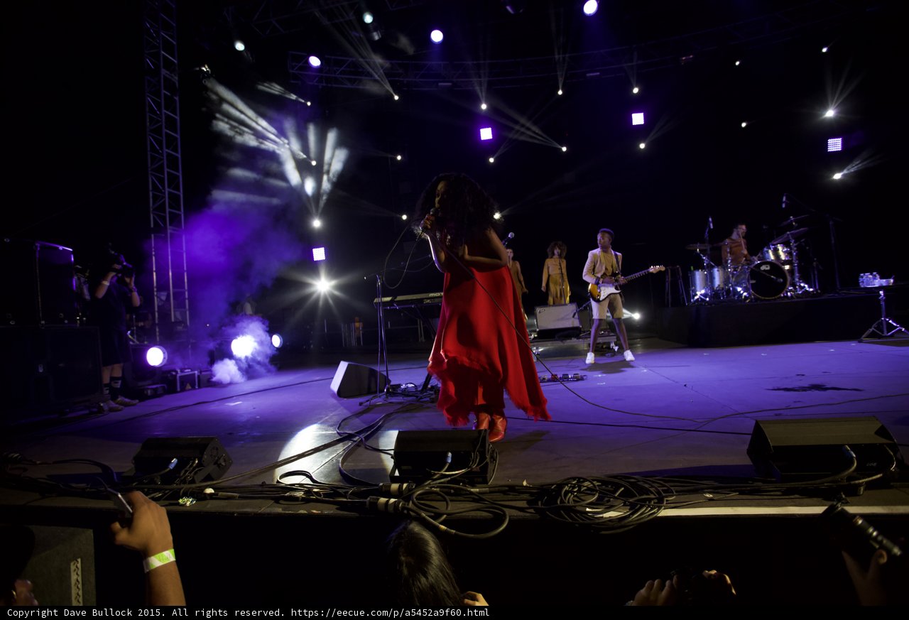 Solange Full Stage Red Dress Band Spotlight Beams