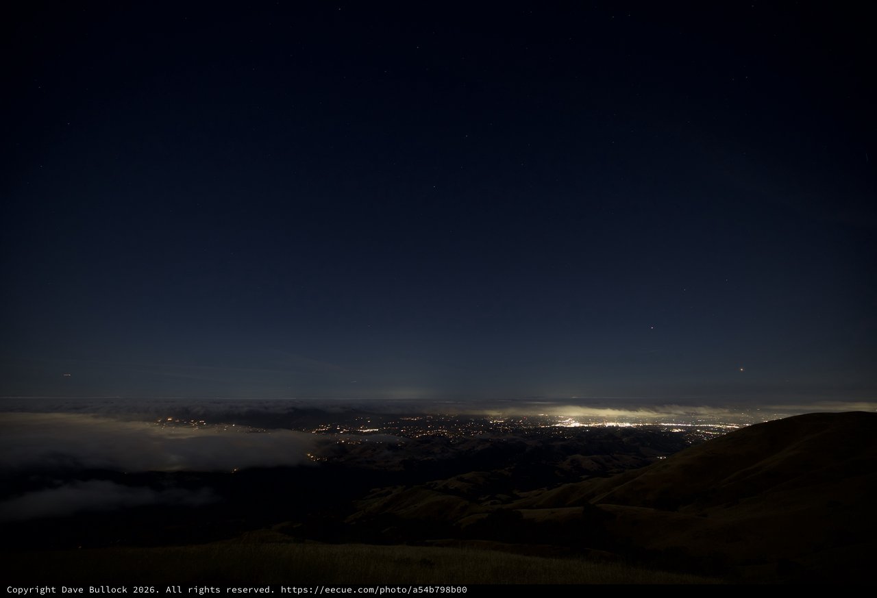 City Lights Glowing Beneath Fog From Mount Diablo