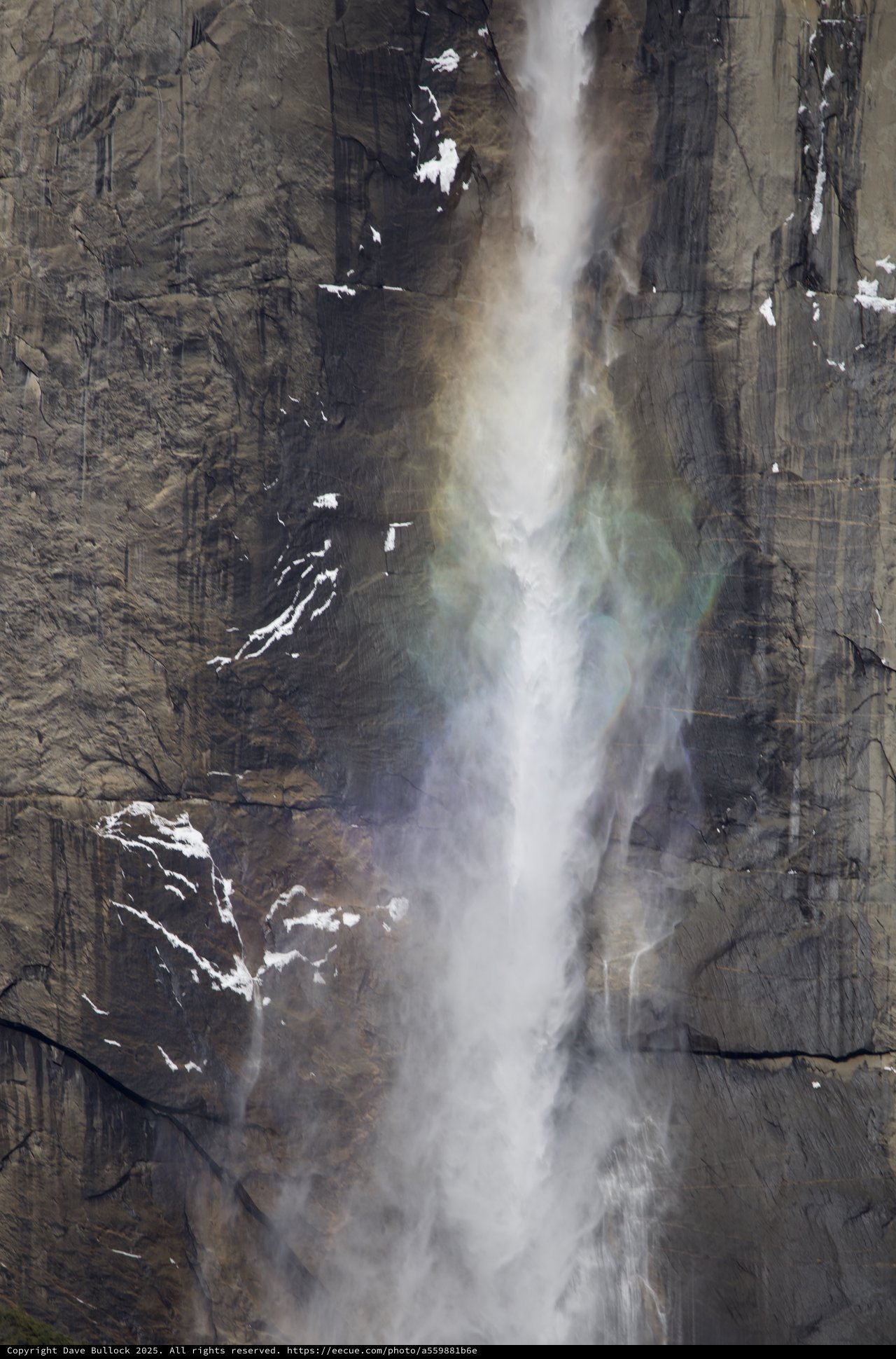 Yosemite Valley Waterfall Cascading Down Granite Cliff Face