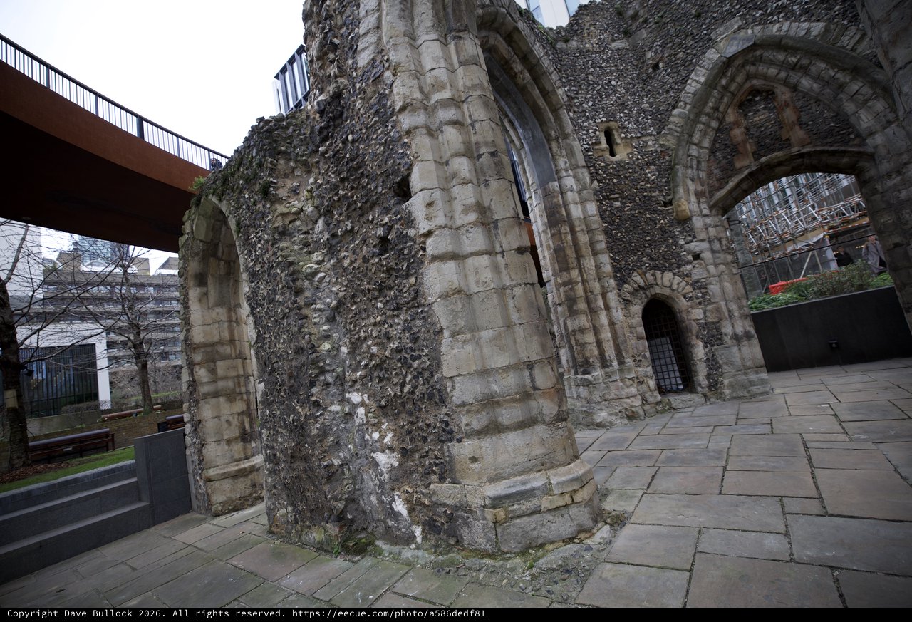Medieval Church Ruins with Modern Urban Architecture