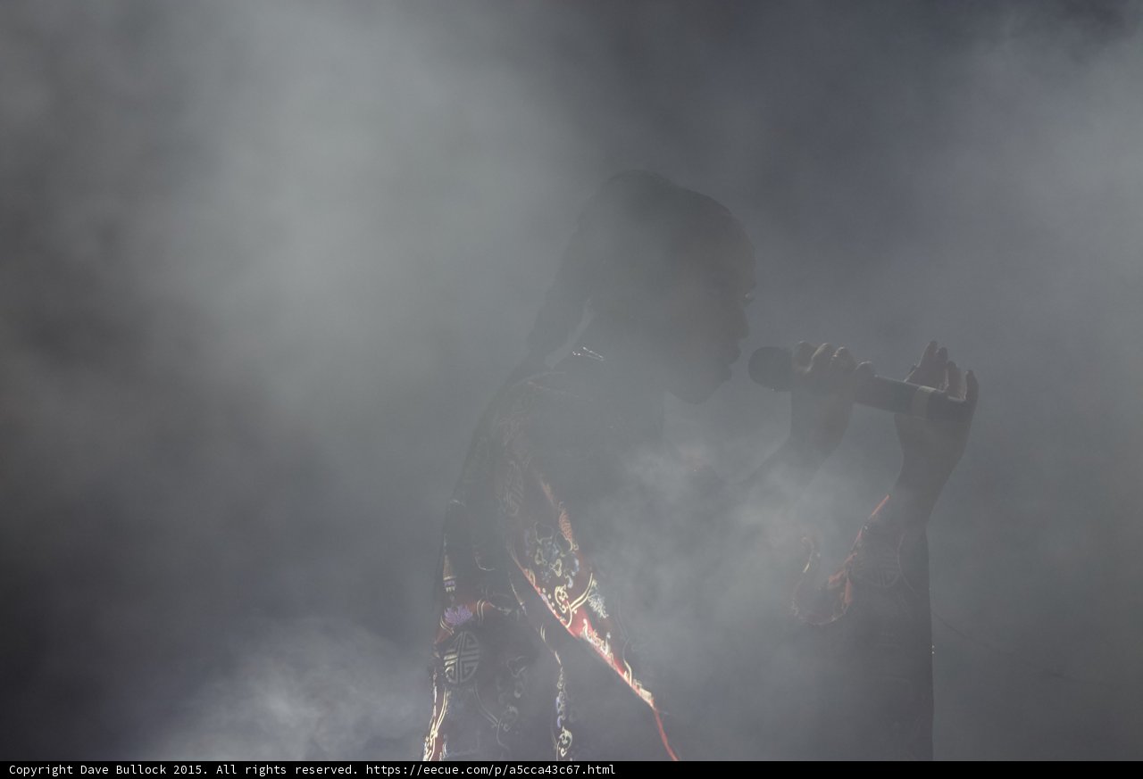 FKA twigs Silhouette Singing Microphone Expressive Hand Braided Hair Red Brocade Kimono Heavy Smoke