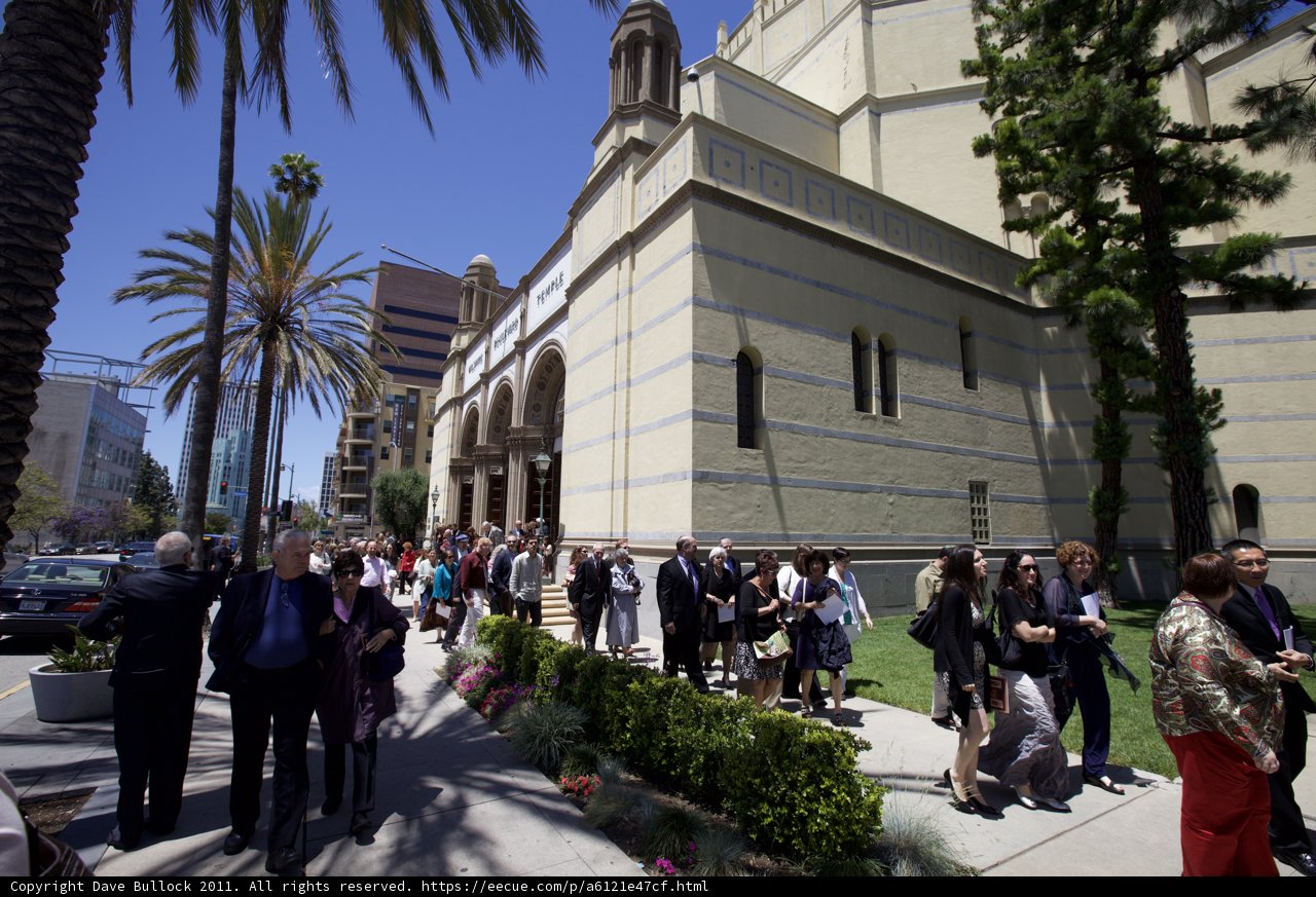 Group Walking in front of Church