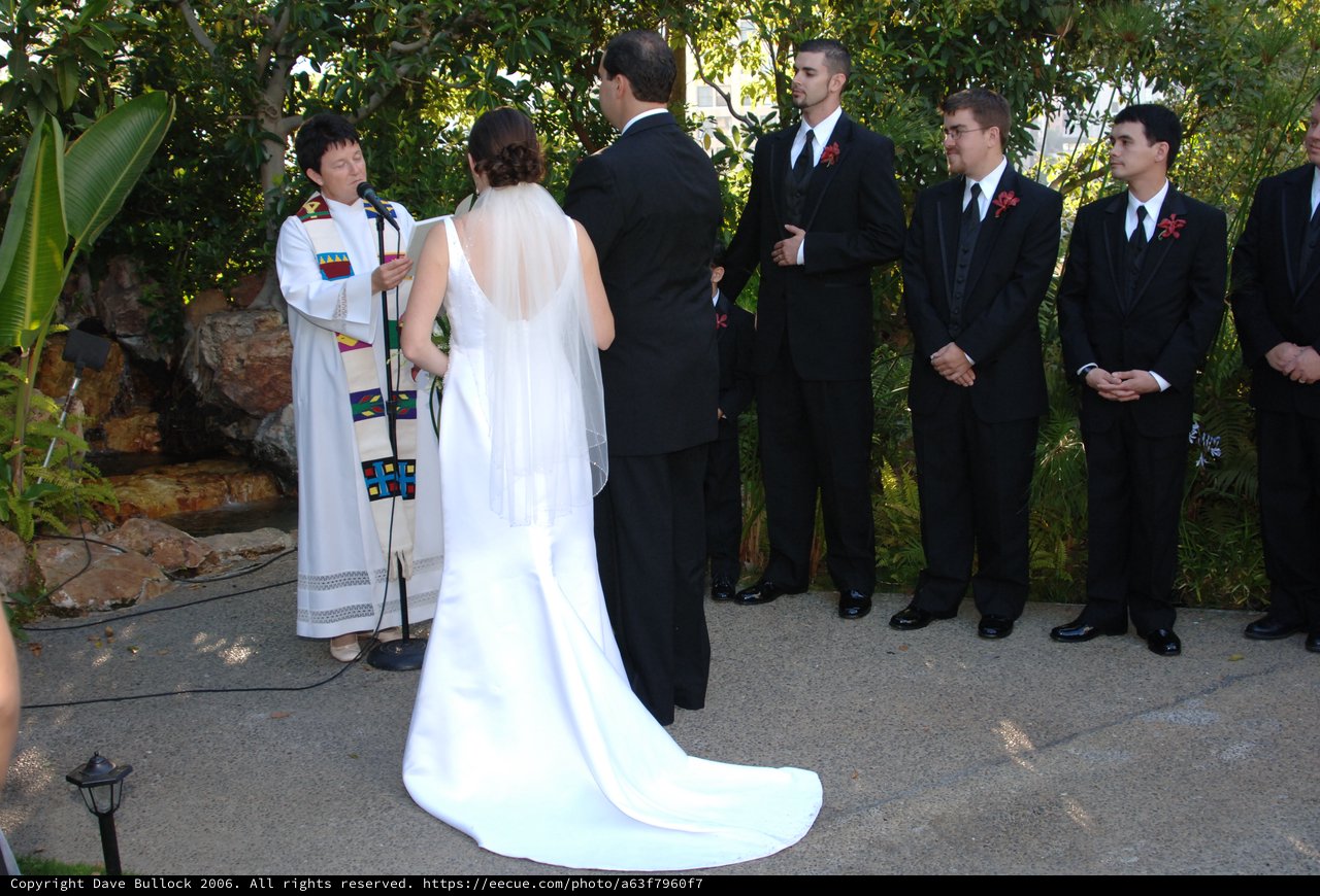 Outdoor Wedding Ceremony with Groomsmen and Officiant