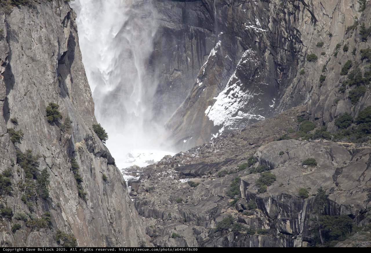 Lower Yosemite Falls Thundering Through Rocky Canyon