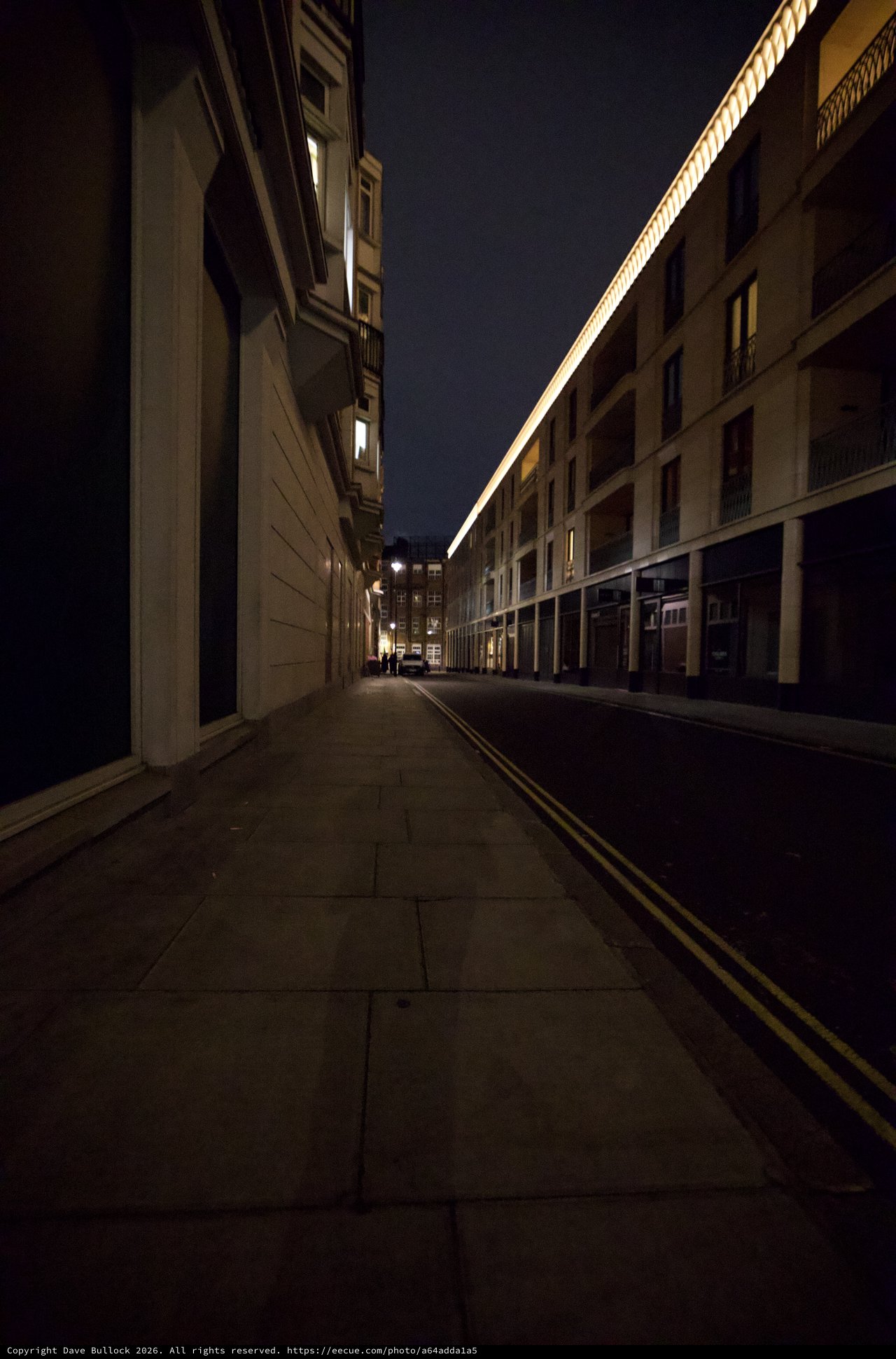 Quiet London Street at Night with Modern Architecture