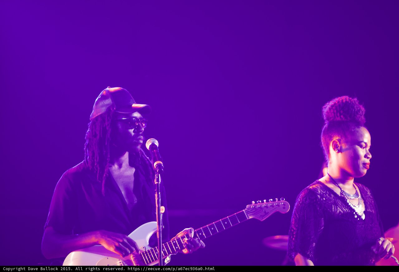 Solange Band Guitarist Dreadlocks Cap White Stratocaster Backing Vocalist Profile Purple