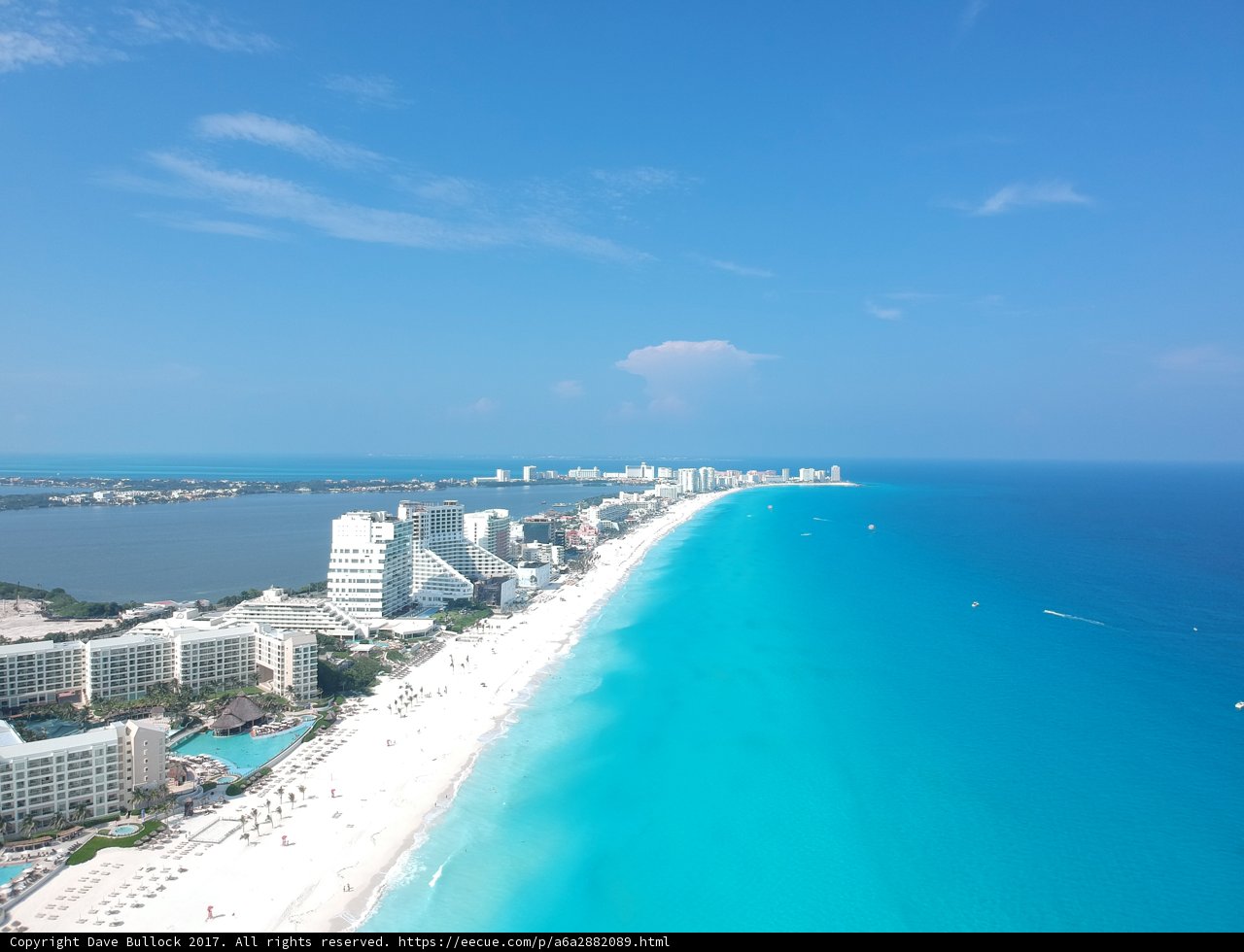 Aerial View of Cancun Beach and Cityscape