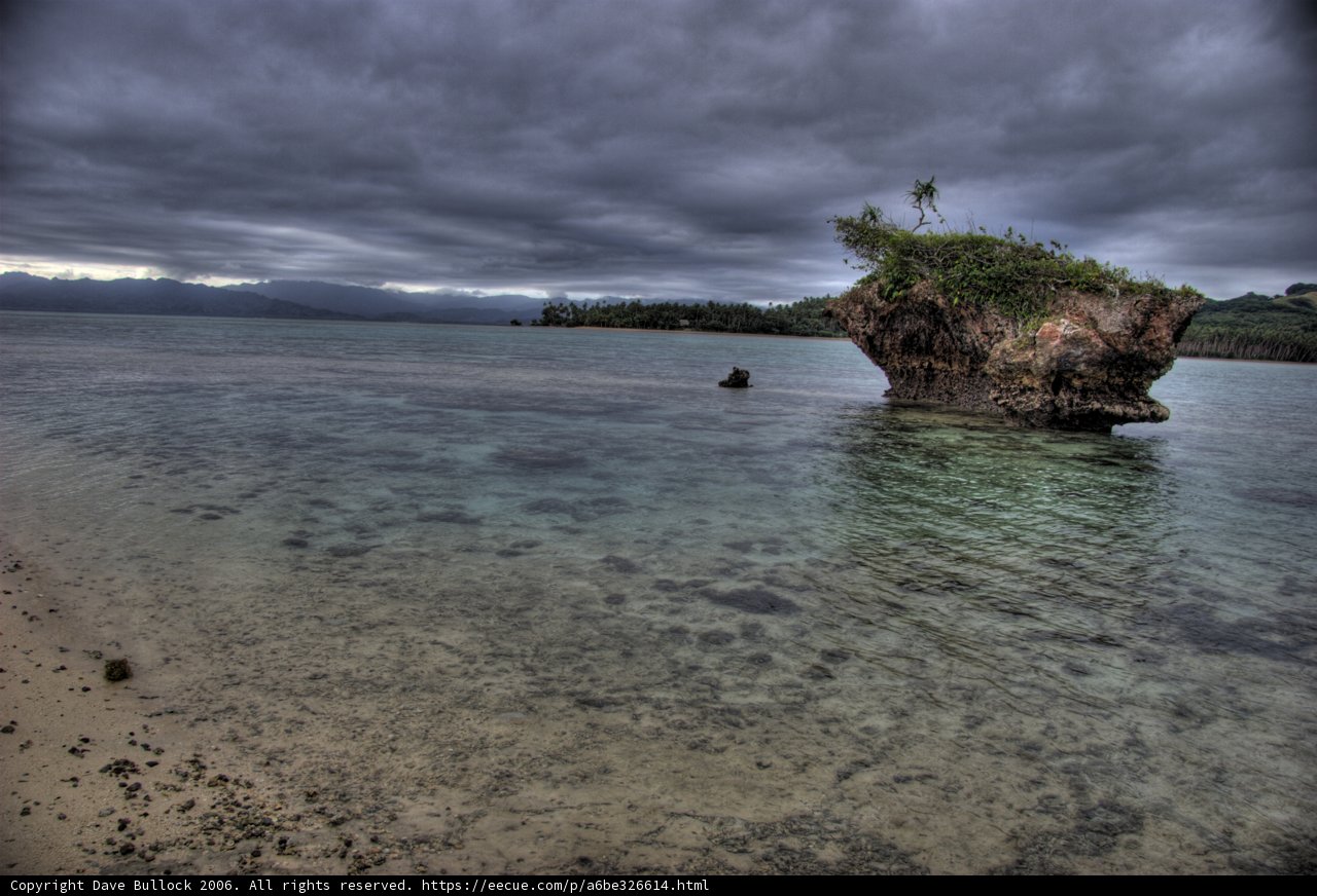 Tree-topped promontory on Fiji coast