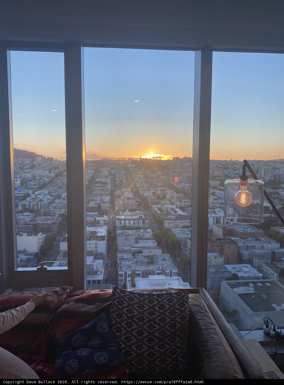 Window view of San Francisco sunset