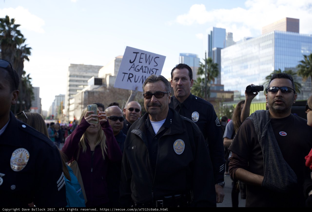 Police Officers Standing Strong Against a Crowd