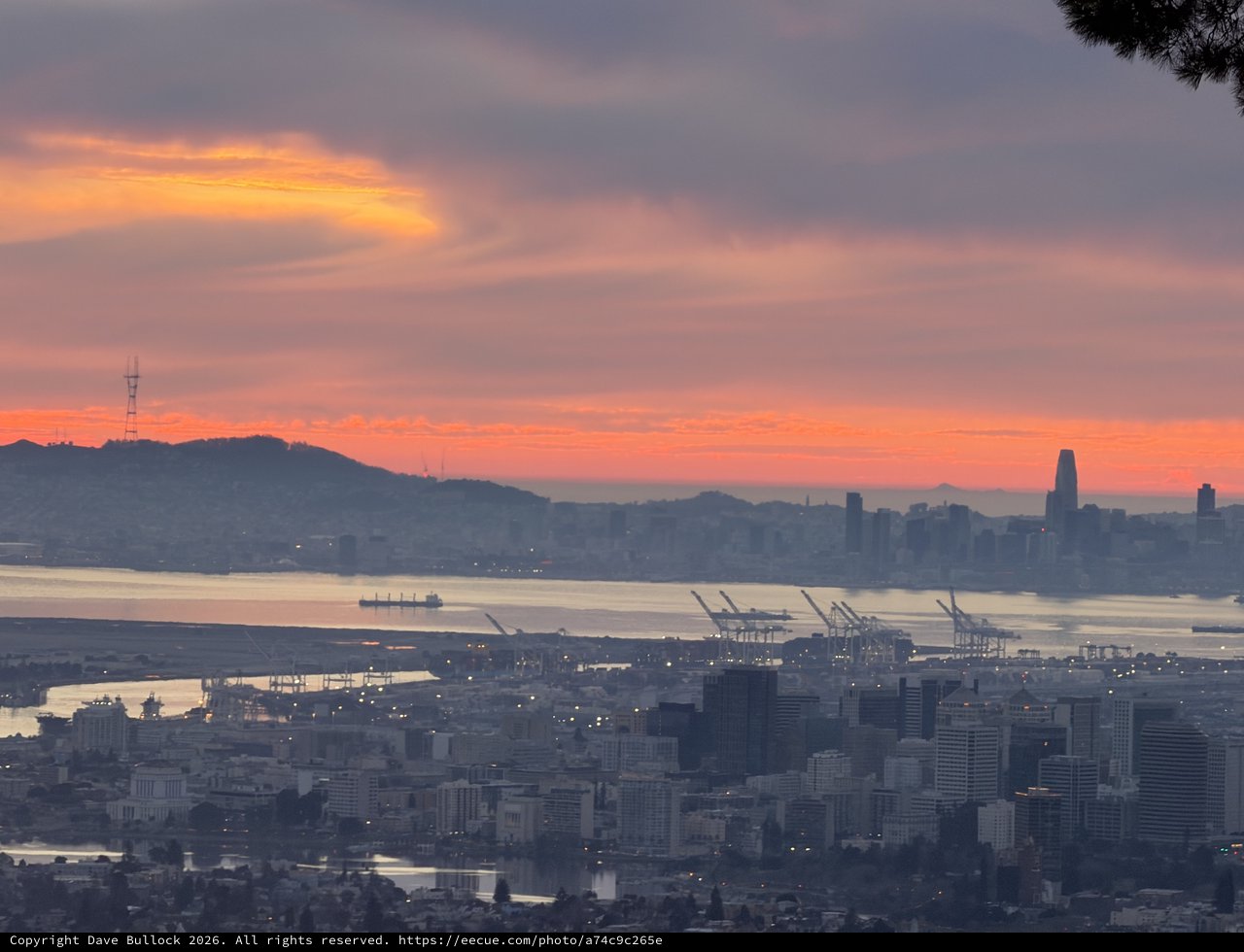 Golden Sunset Over San Francisco Bay and Port of Oakland