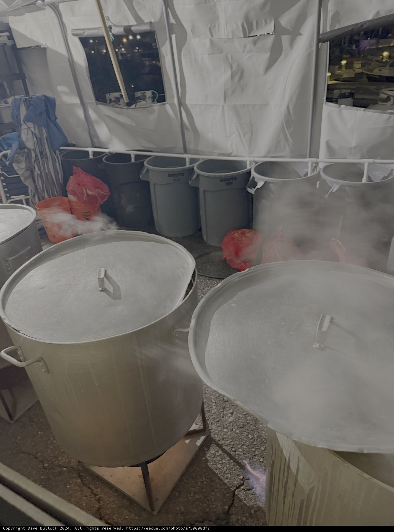 Steam Rising from Large Commercial Kitchen Pots