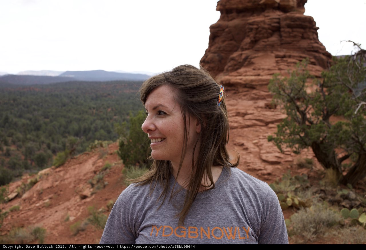 Smiling Woman Overlooking Sedona Red Rock Landscape