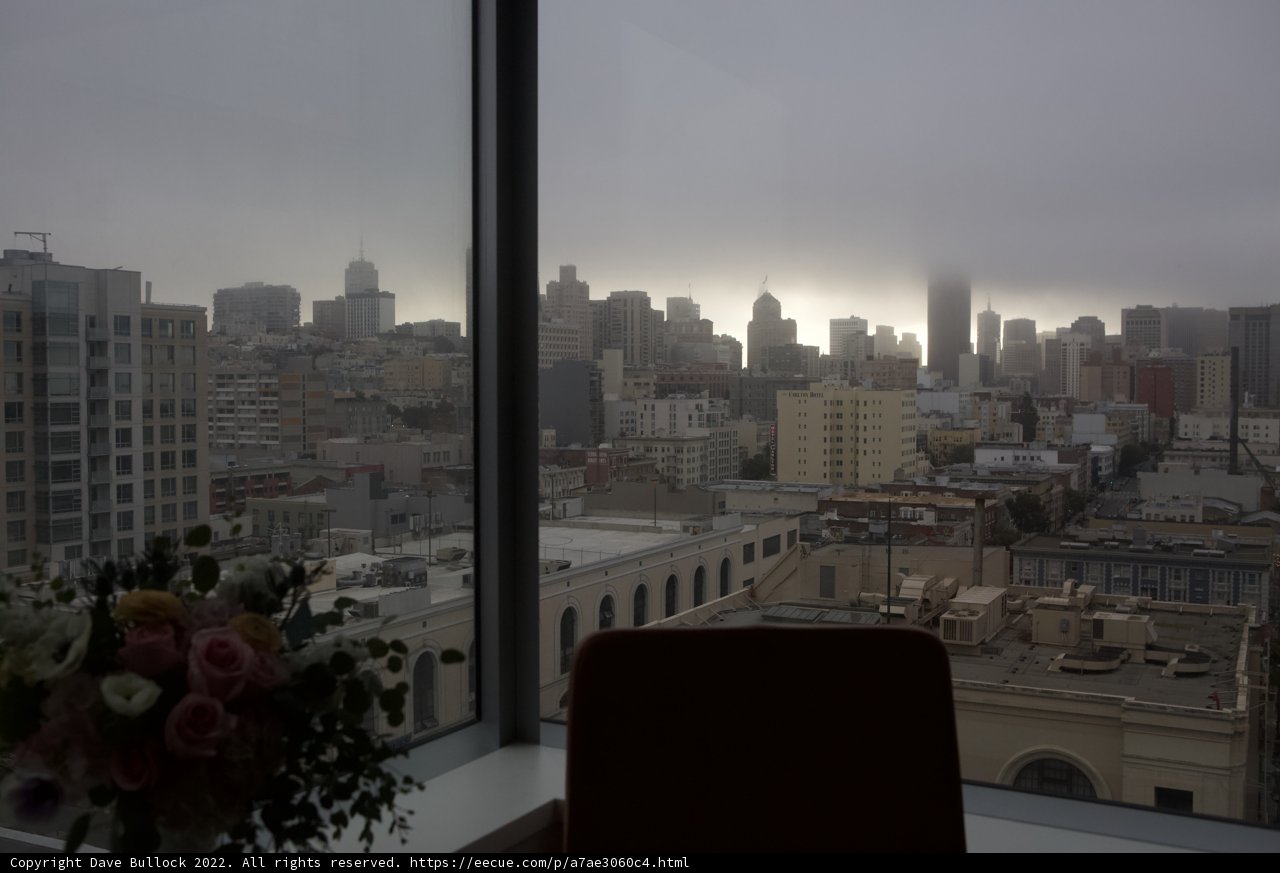 Stormy Urban Skyline Through Window View