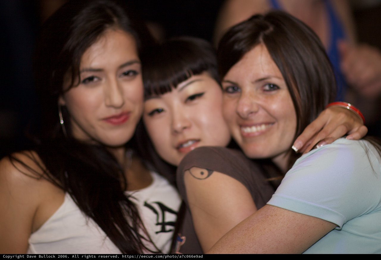 Three Friends Embrace at a Nightclub in 2006