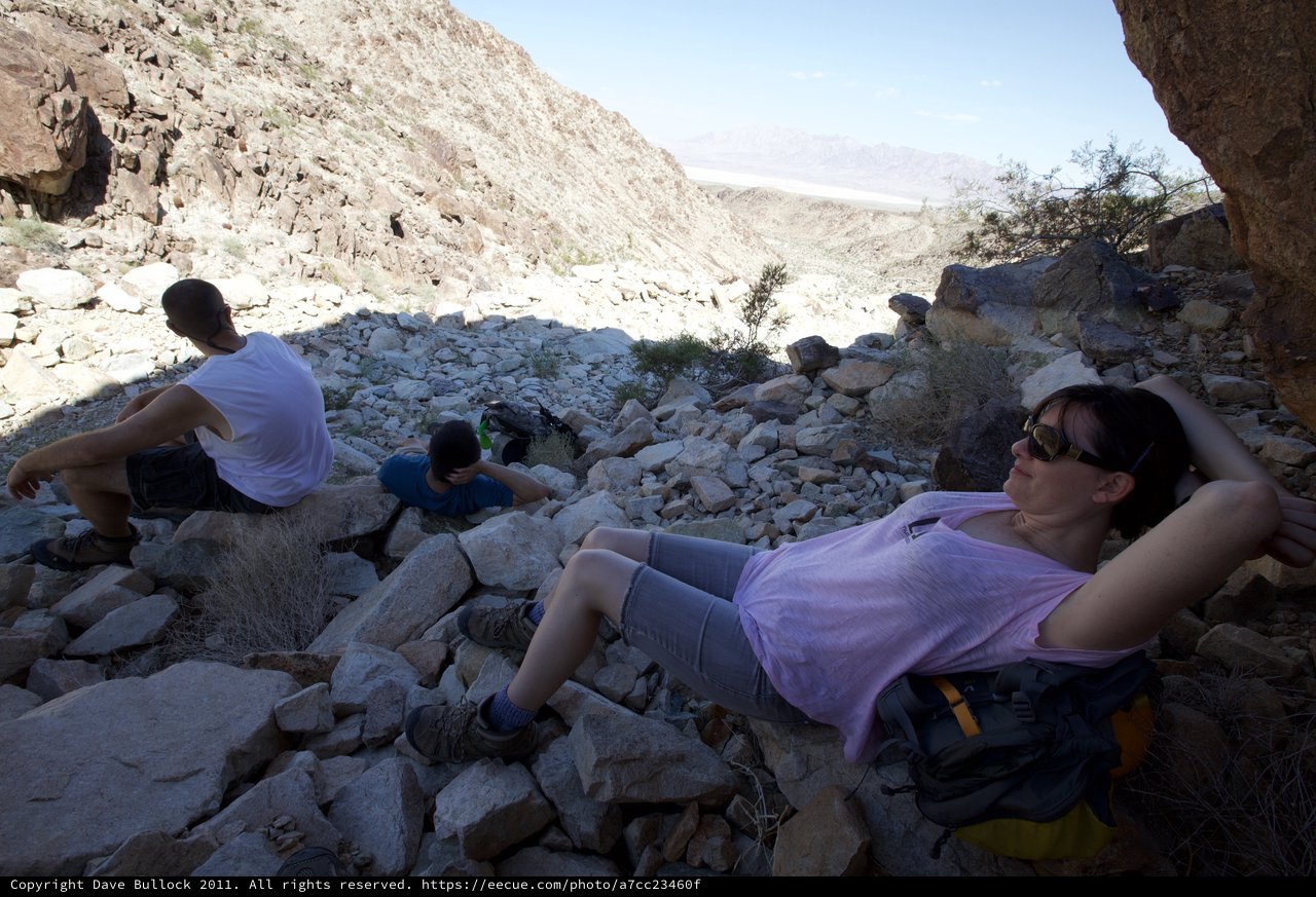 Hikers Resting in a Rocky Desert Canyon